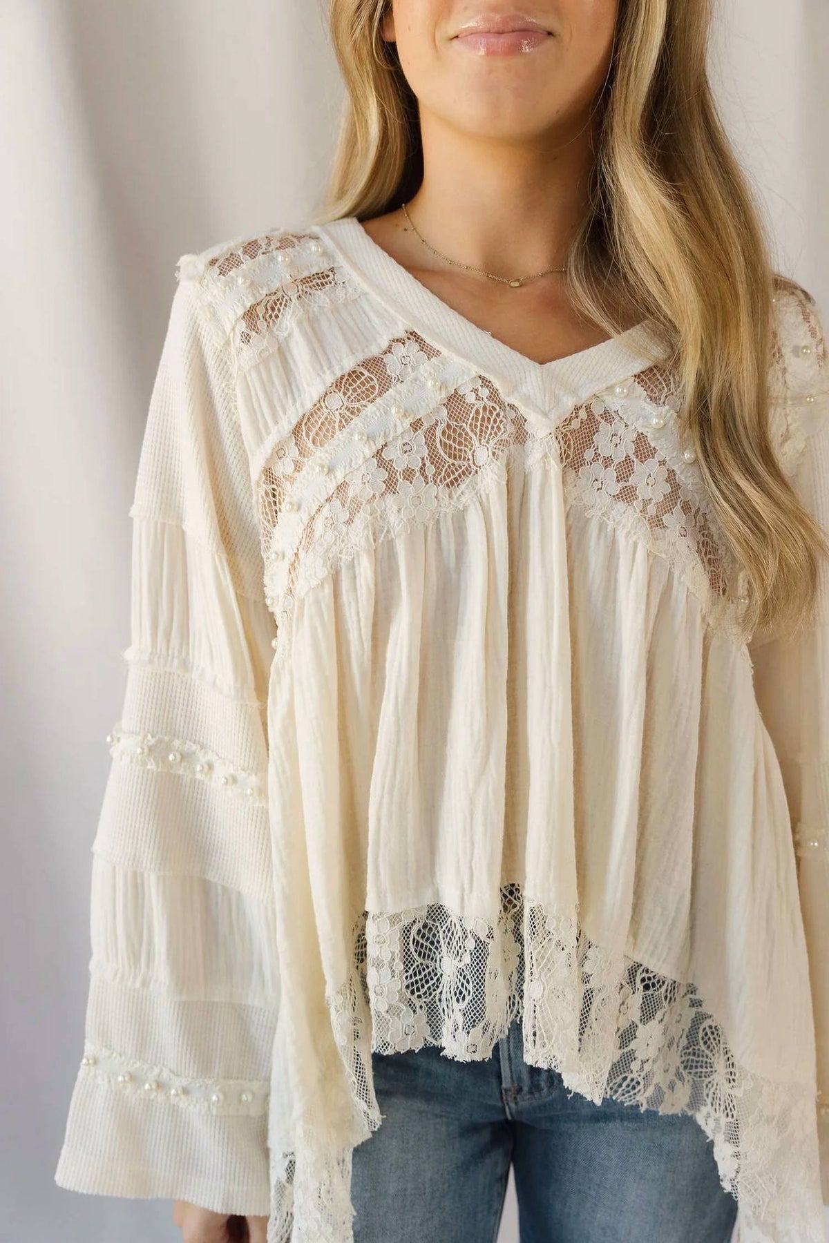 Pol - Perry Lace Studded V Neck Top