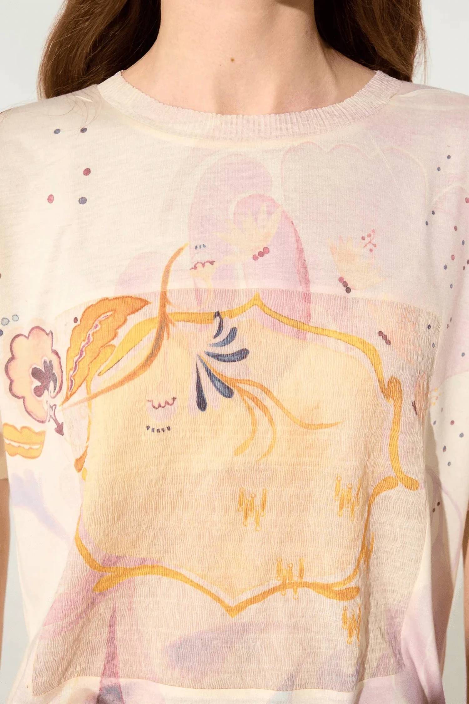 Cotelac - Loose-fitting Pleated Printed T-shirt