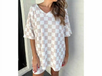 Jess Lea - Neutral Checkered V-Neck Short Set