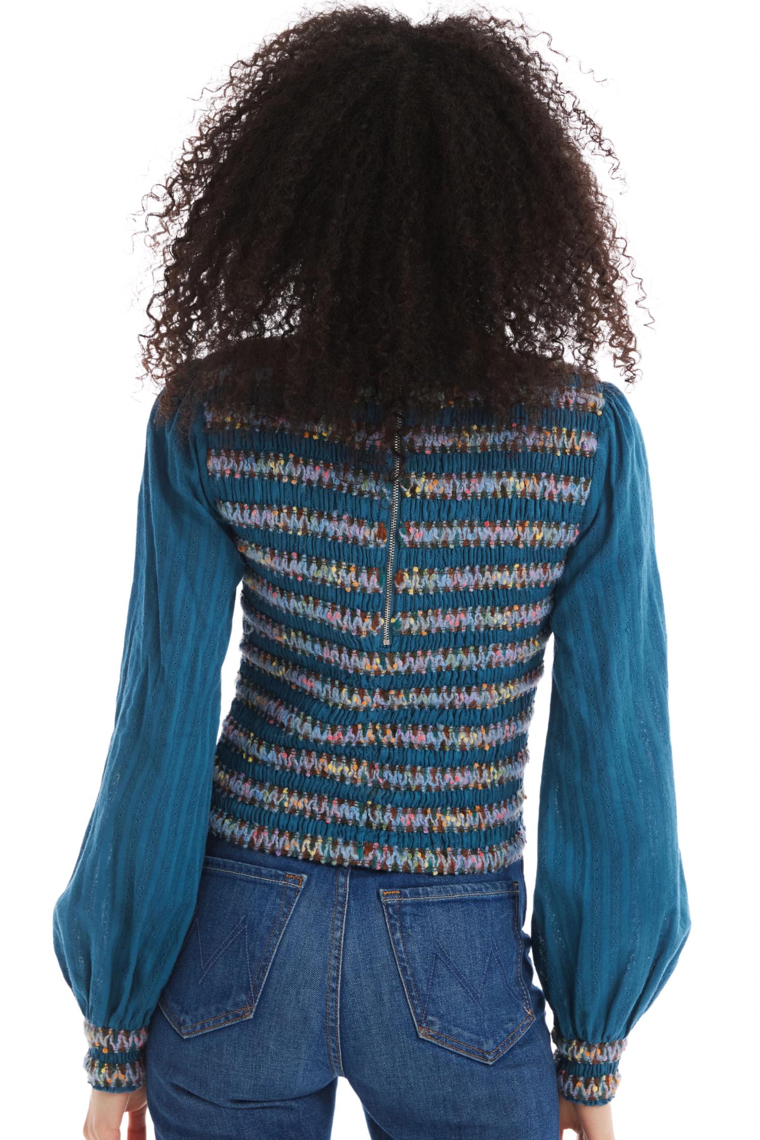 ALLISON NEW YORK GAYLE TRIM TOP in dark teal - women's blouse - detail view