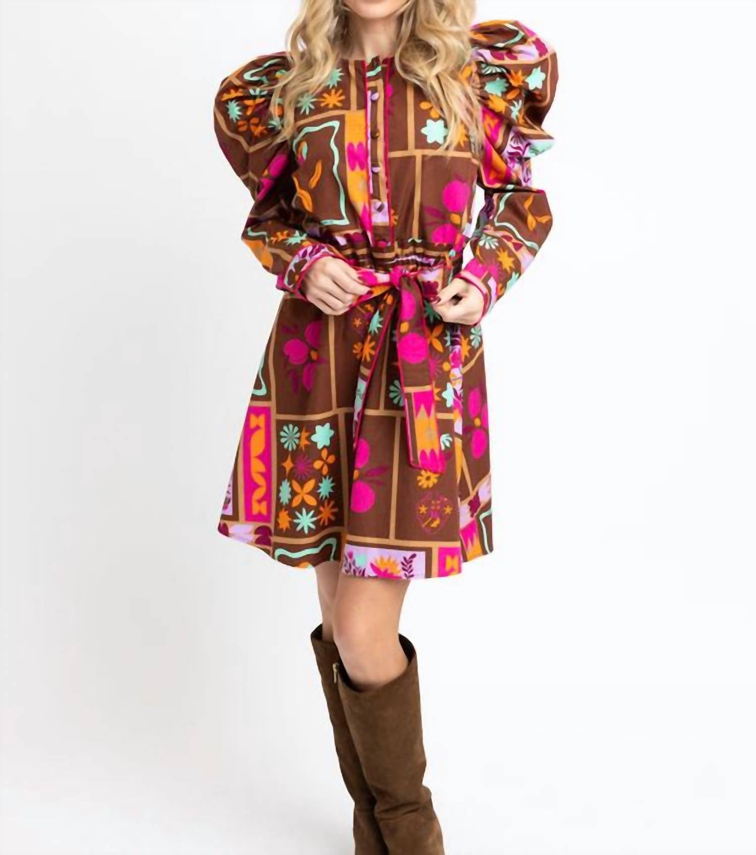 Karlie - Floral Frame Shirt Dress