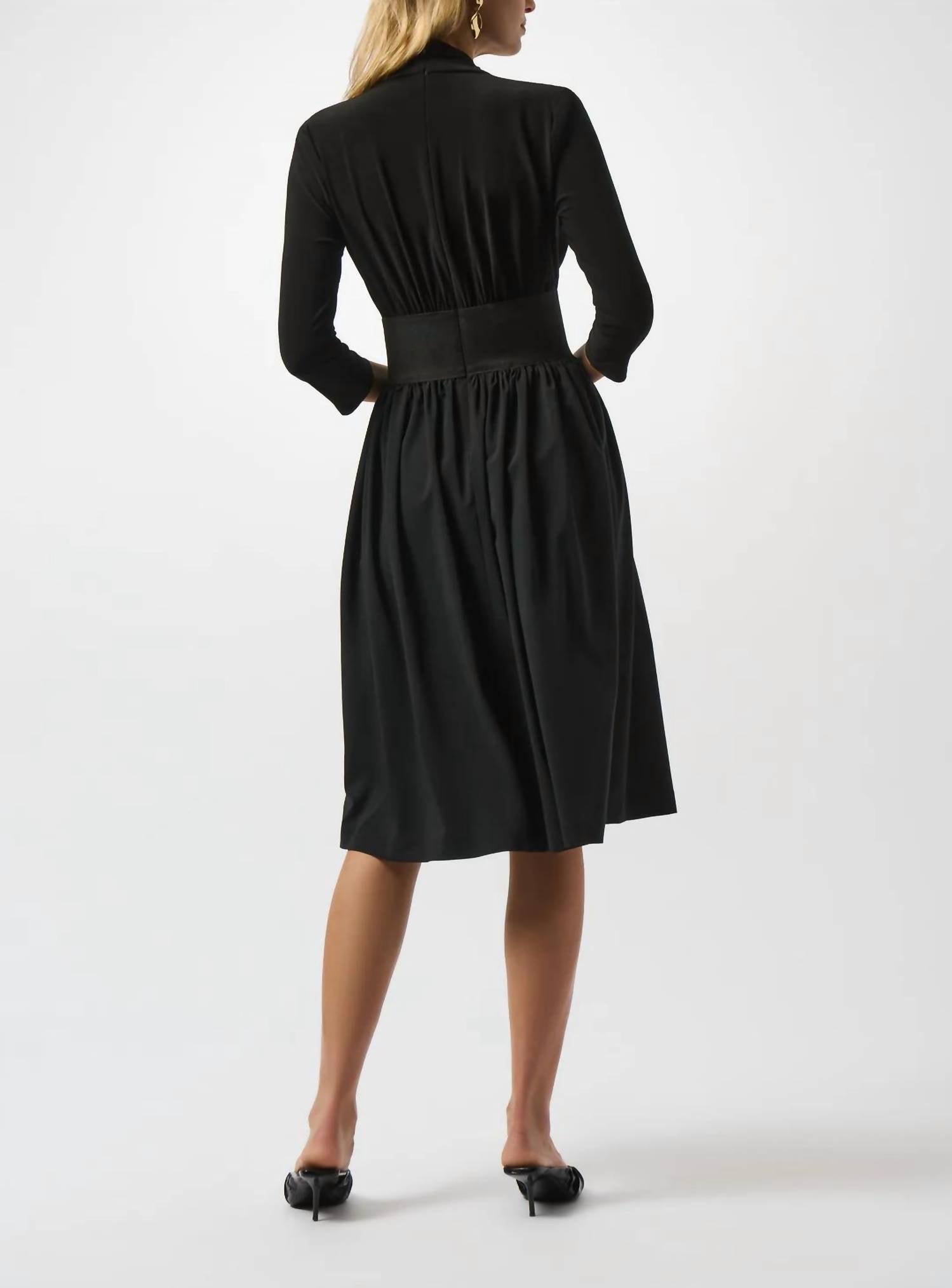 Joseph Ribkoff - Faux Wrap Belted 3/4 Sleeve Midi Fit And Flare Dress