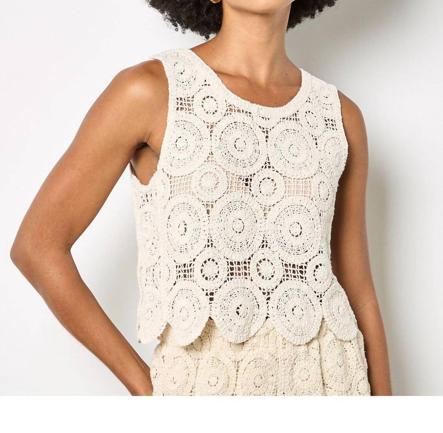 Apricot - Circles Crochet Shell Top