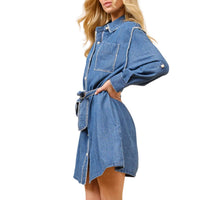 Blue B - Blanket Stitch Button Up Denim Shirt Dress