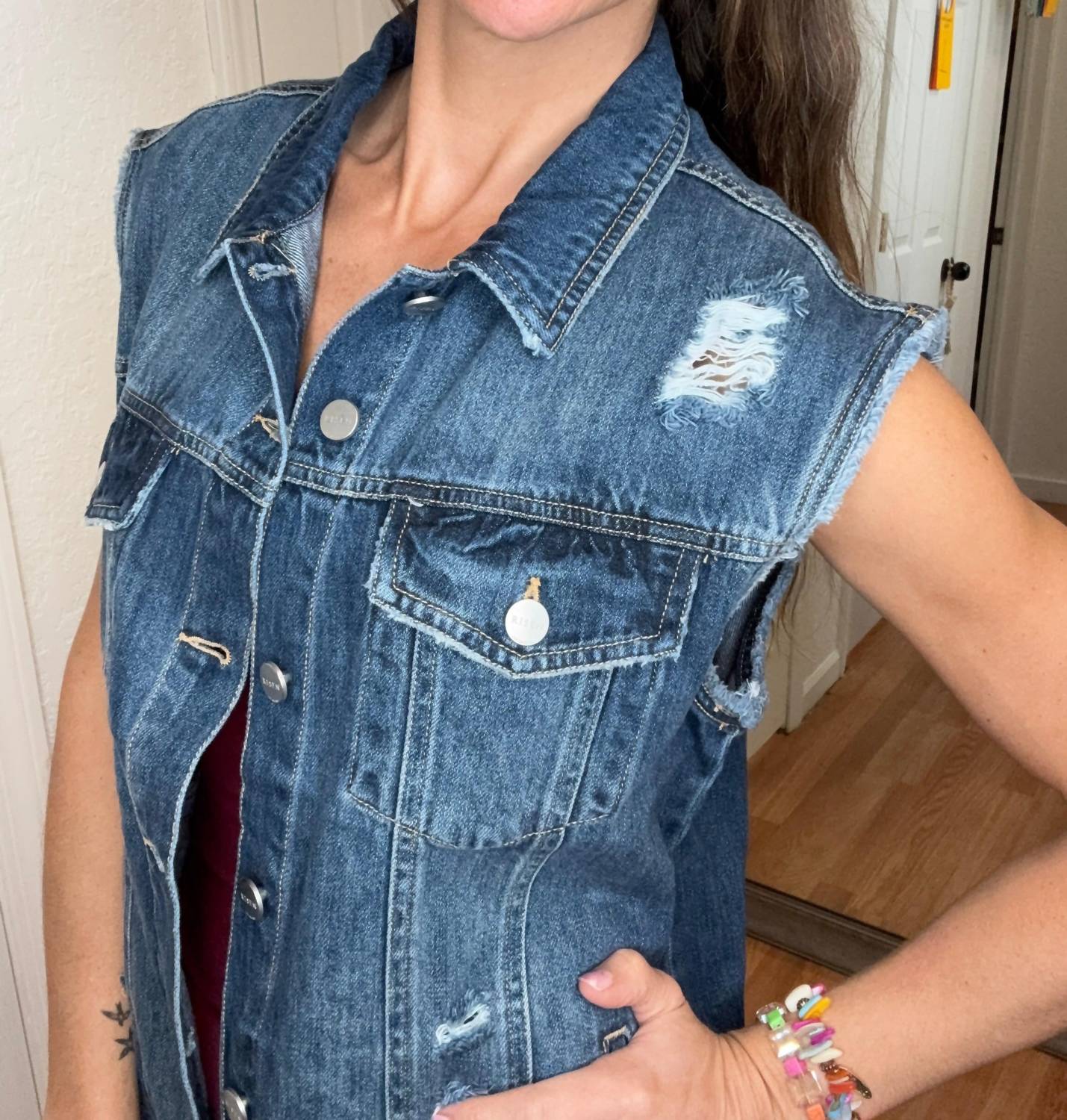 Risen - Distressed Oversizes Denim Vest