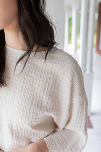 GRADE & GATHER Effortless Crew Neck Top in beige - women's t-shirt - alternate view