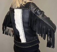 Scully - Women's Western Leather Studded Fringed Zip Cowhide Jacket