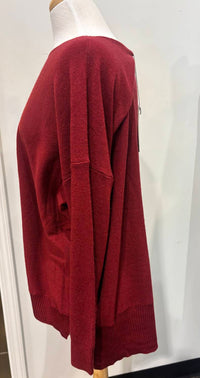 Shana Apparel Relaxed Boat Neckline Sweater in ruby - women's sweater - detail view