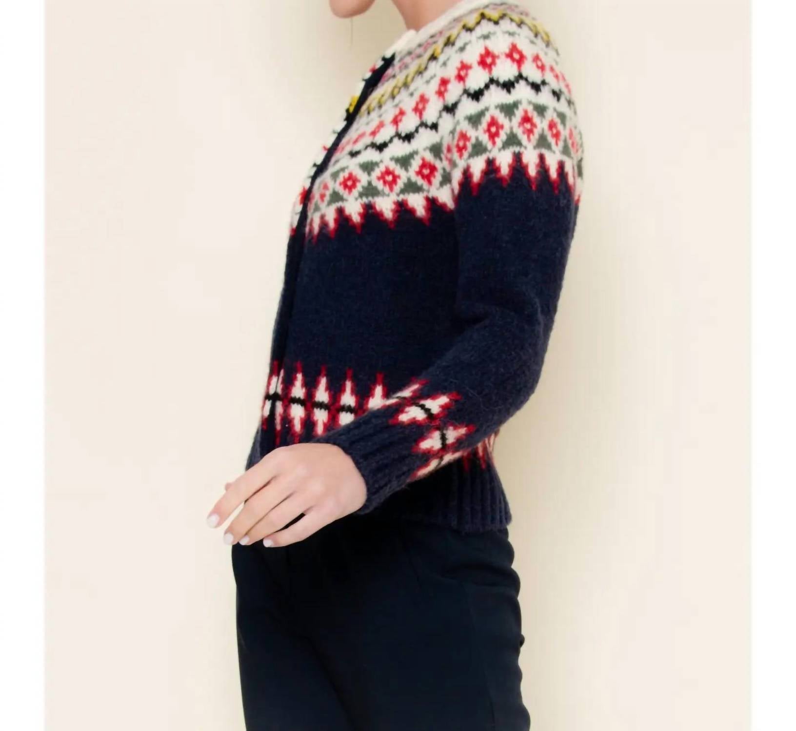Fore Collection Fair Isle Knit Sweater Cardigan in black multi - women's sweater - view 5