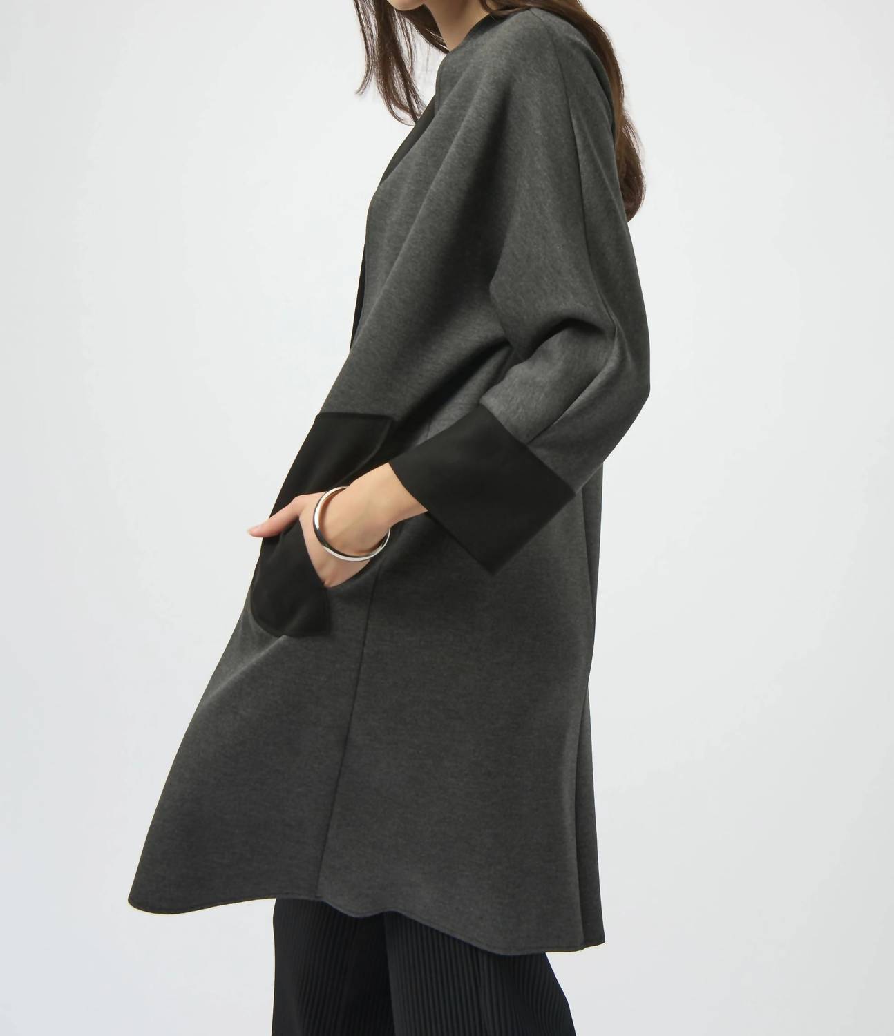 Joseph Ribkoff Scuba Jersey Straight Cover-up Coat in black - women's jacket - alternate view