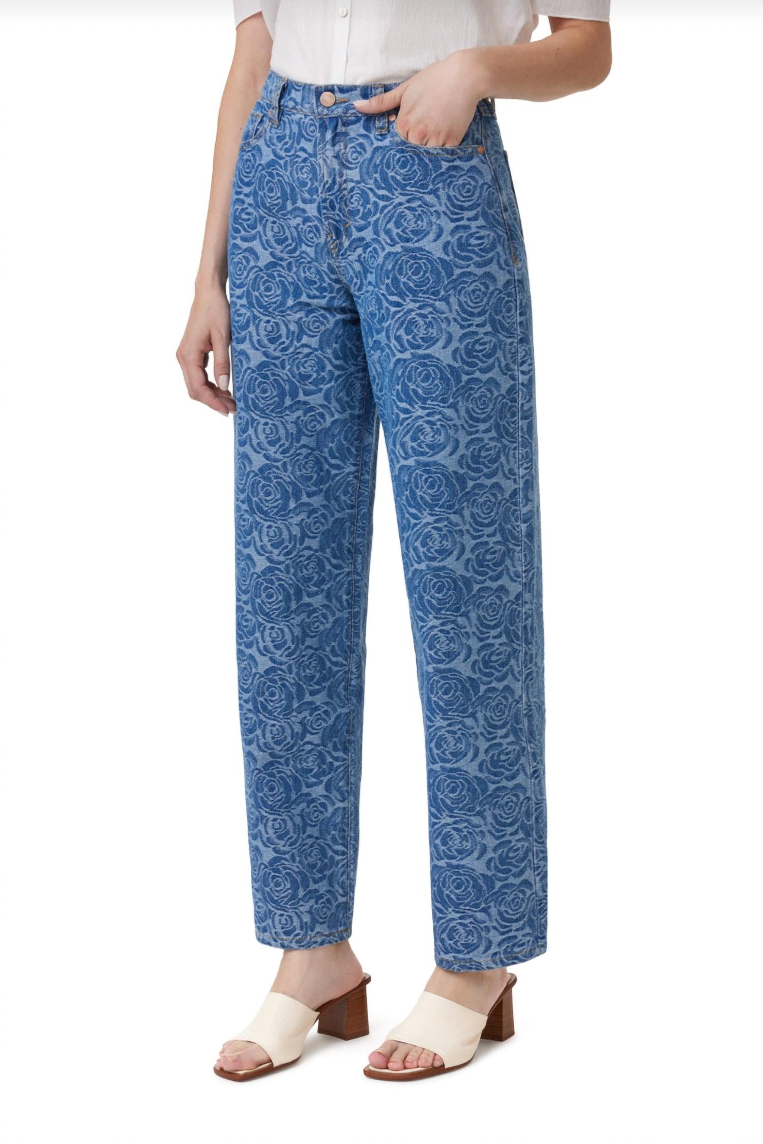 Habitual Jacquard Rose High Waist Barrel Leg Jeans in baltic - women's jeans - alternate view