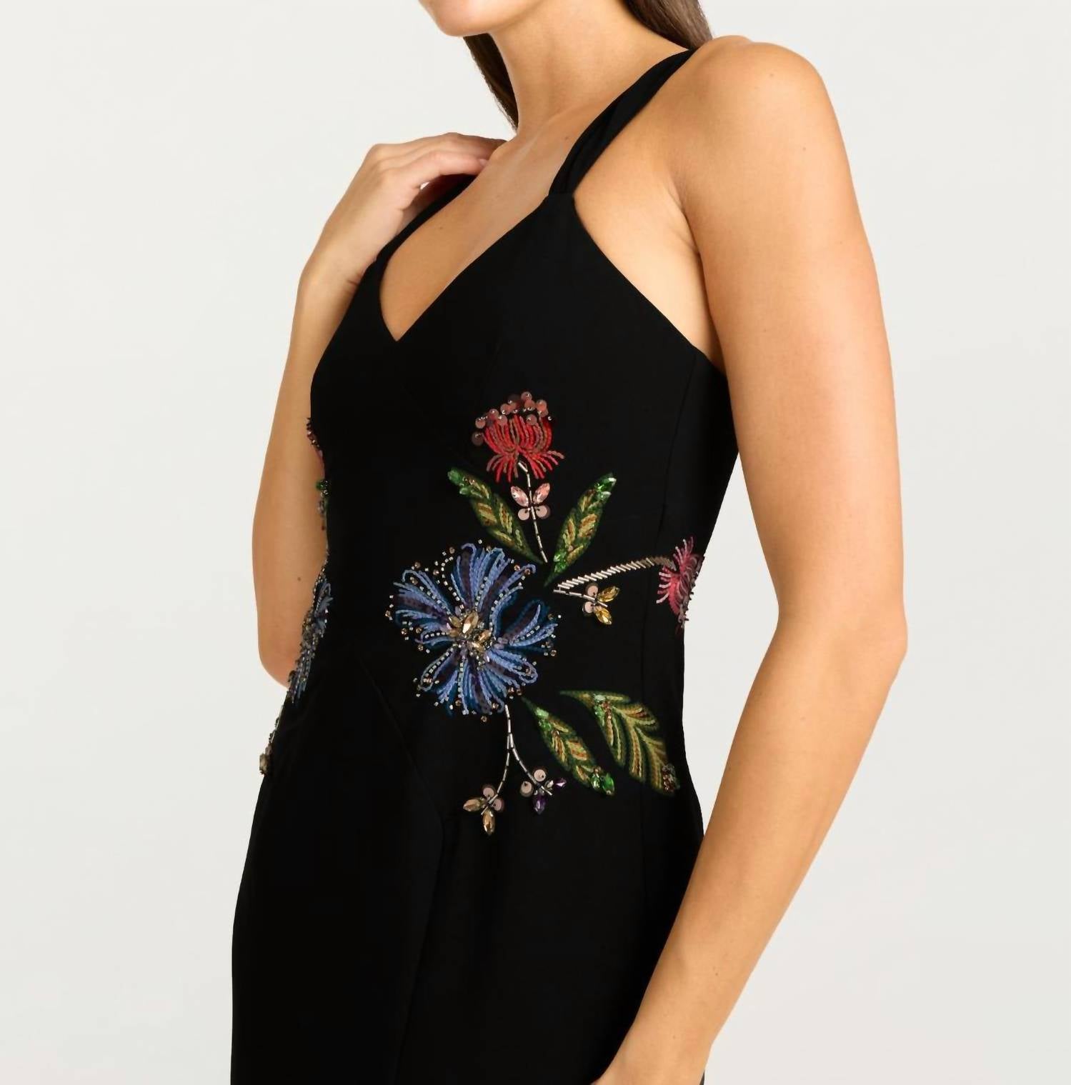 cinq a sept Floral Mixed Media Andre Midi Dress in black multi - women's dress - view 4