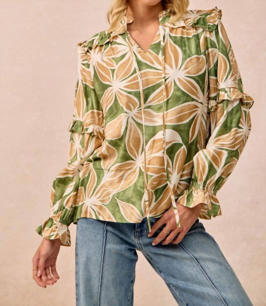 Bibi - Bold Floral Ruffle Details Blouse