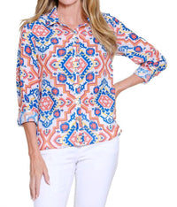 Multiples Sunset Mosaic Roll-tab Shirt in multi - women's shirt