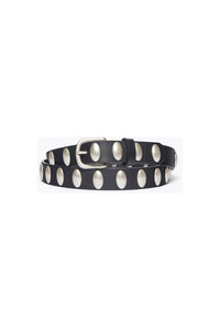 FREDA SALVADOR Women's Rebecca Belt in black calf with oval studs - women's accessory