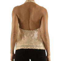 Ramy Brook Alice Beaded Sequin Cowl Neck Halter Top in gold - women's blouse - detail view