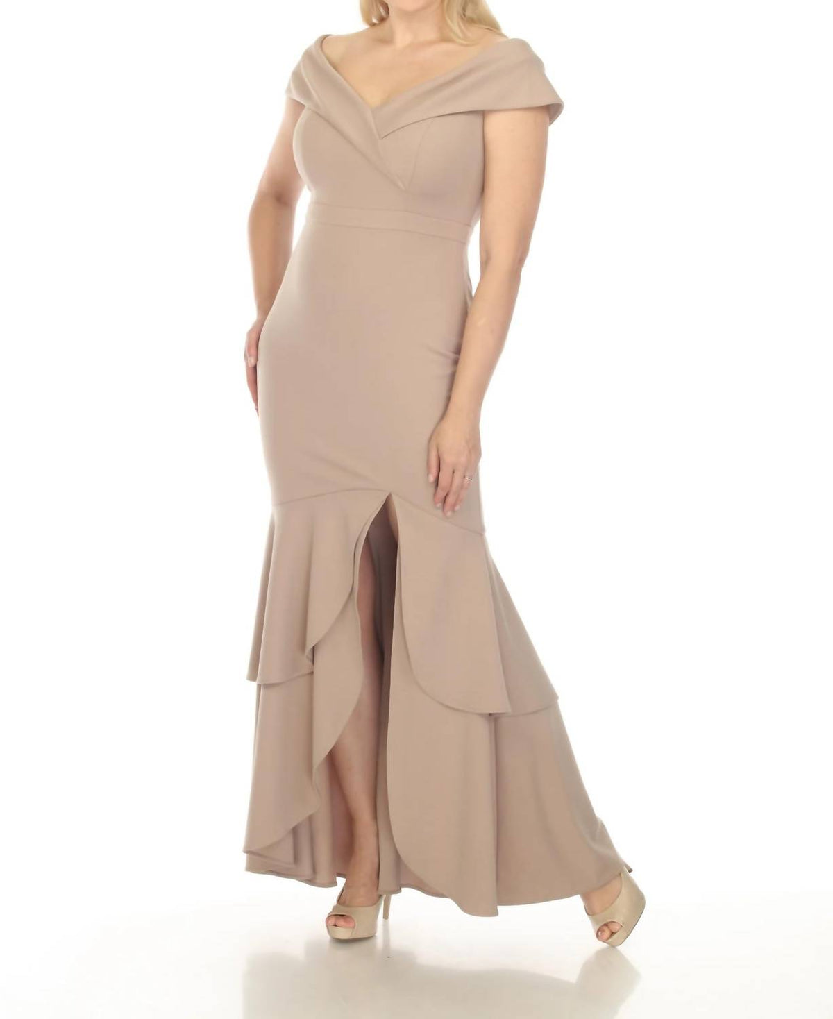 Joseph Ribkoff - Off-shoulder Tiered Hem Evening Dress
