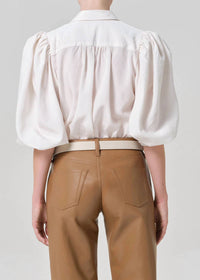 Citizens of Humanity Anya Puff Sleeve Shirt in sand microstripe - women's blouse - alternate view