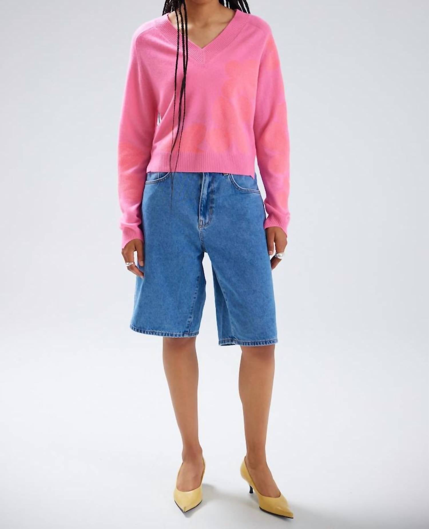 Colorush Embroidered Cocolina Sweater Top in pink - women's sweater