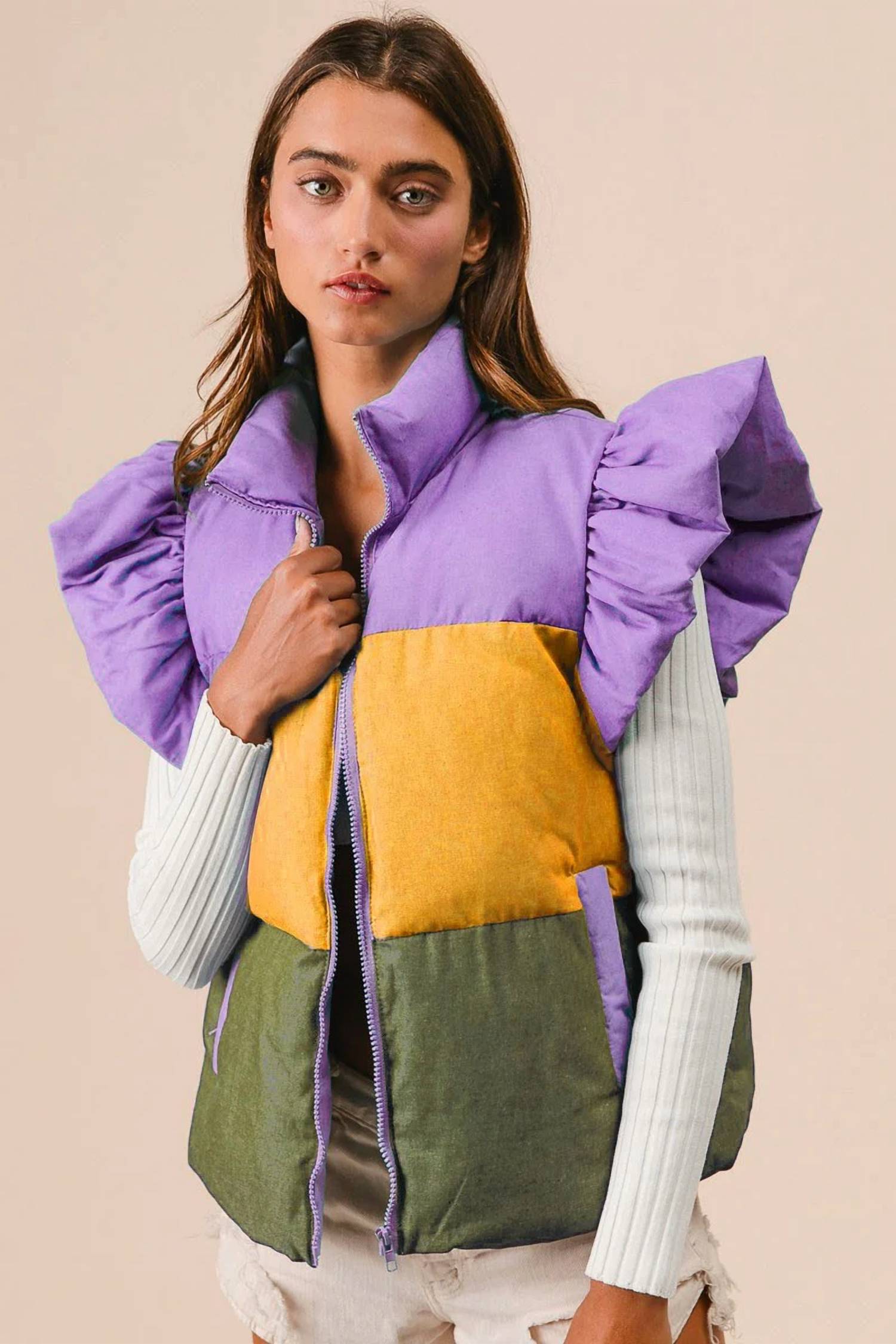 Vanilla Monkey - Mardi Gras Block Puffer Vest