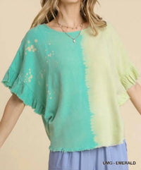 Umgee - Dip Dye Ruffle Sleeve Top