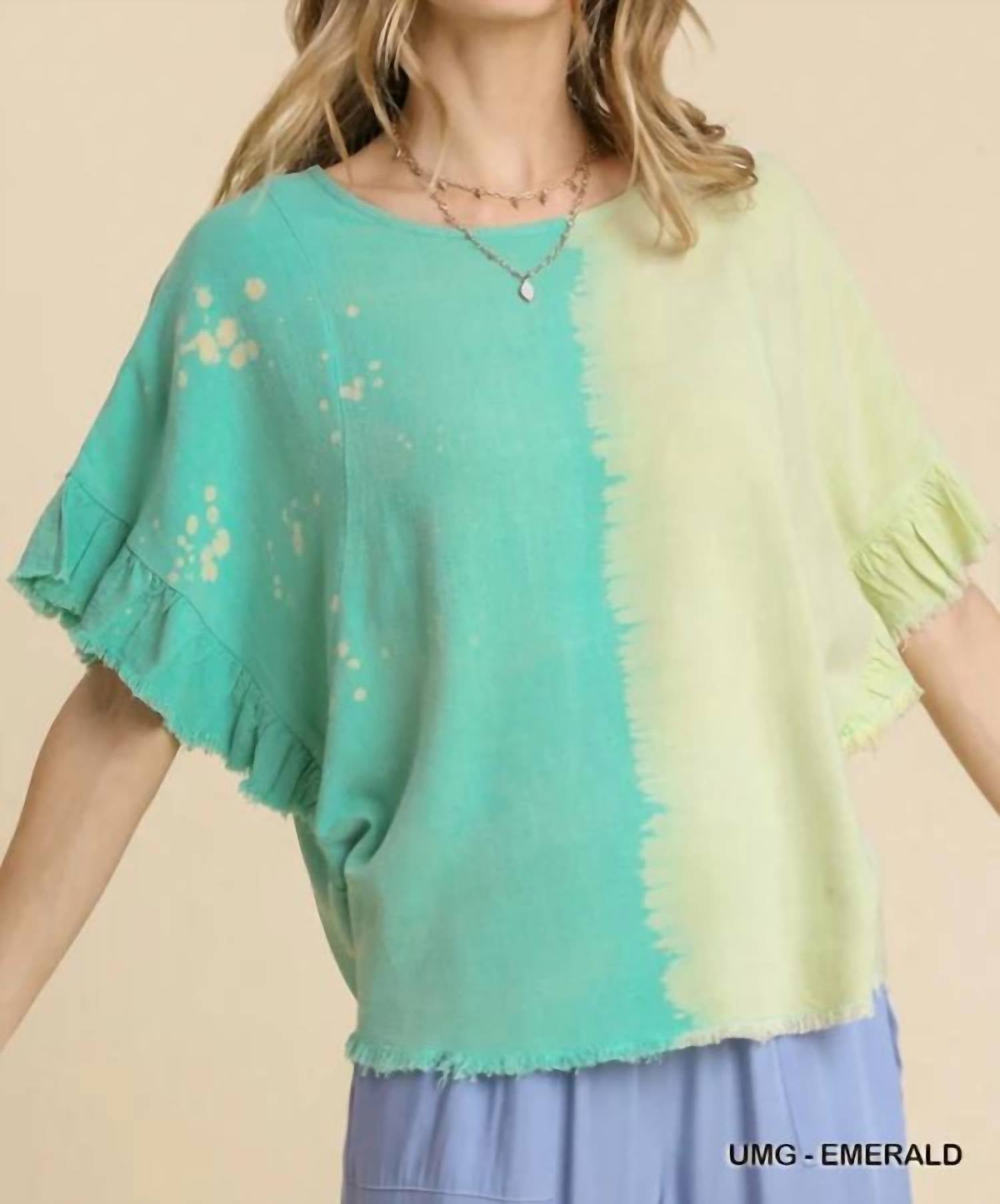 Umgee - Dip Dye Ruffle Sleeve Top