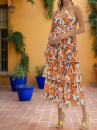 entro Floral Tiered Midi Dress in amber - women's dress - view 5