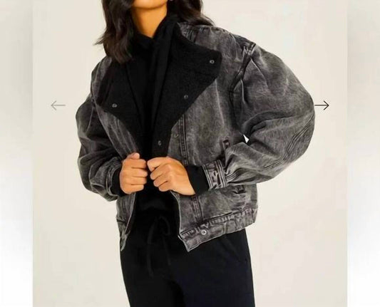 Something Navy - Teddy Denim Moto Jacket