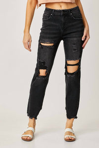 RISEN Mid-rise Crop Tapered Boyfriend Jeans in black - women's jeans