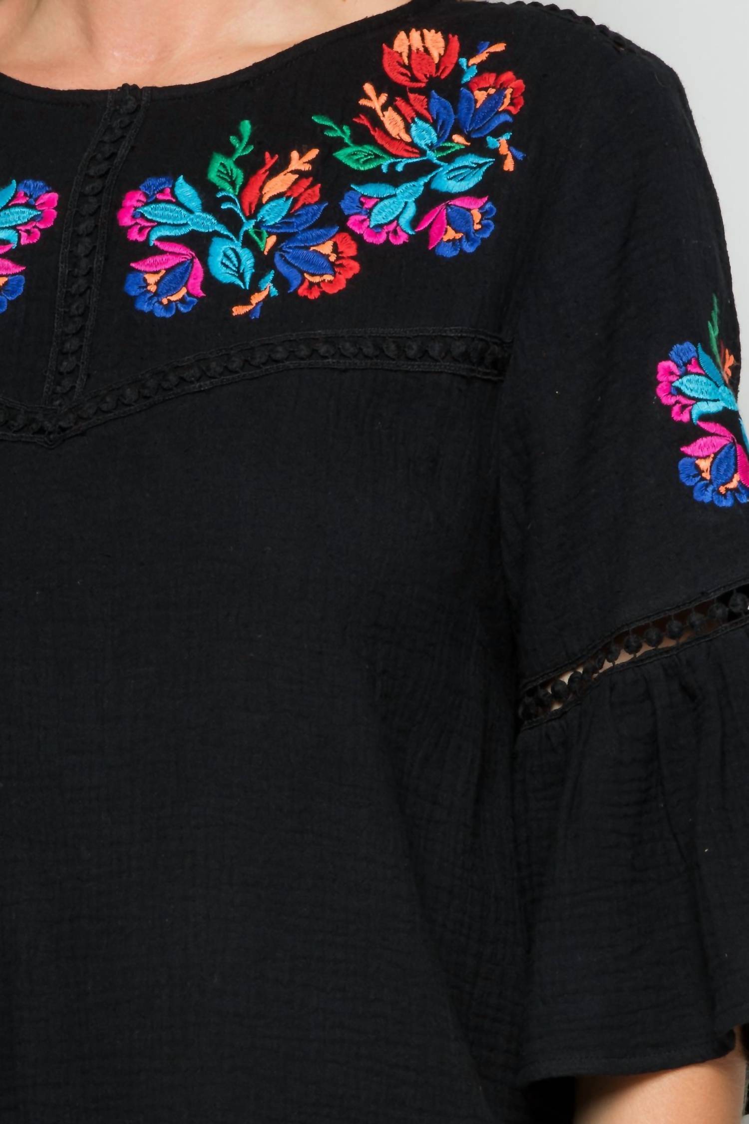 See And Be Seen - Embroidered Bell Sleeve Top