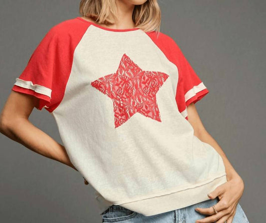 Umgee - Color Block Star Slub Knit Top