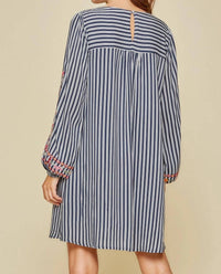 Andree By Unit - Women's Floral Embroidered Striped Dress