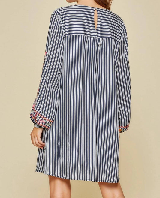 Andree By Unit - Women's Floral Embroidered Striped Dress