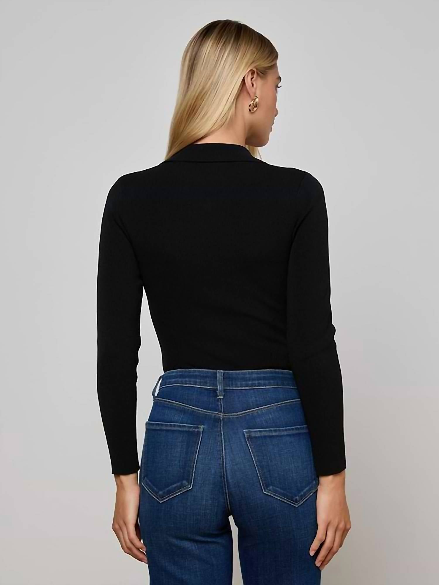 L'Agence Elizabeth Knit Bodysuit in black gold - women's shirt - detail view