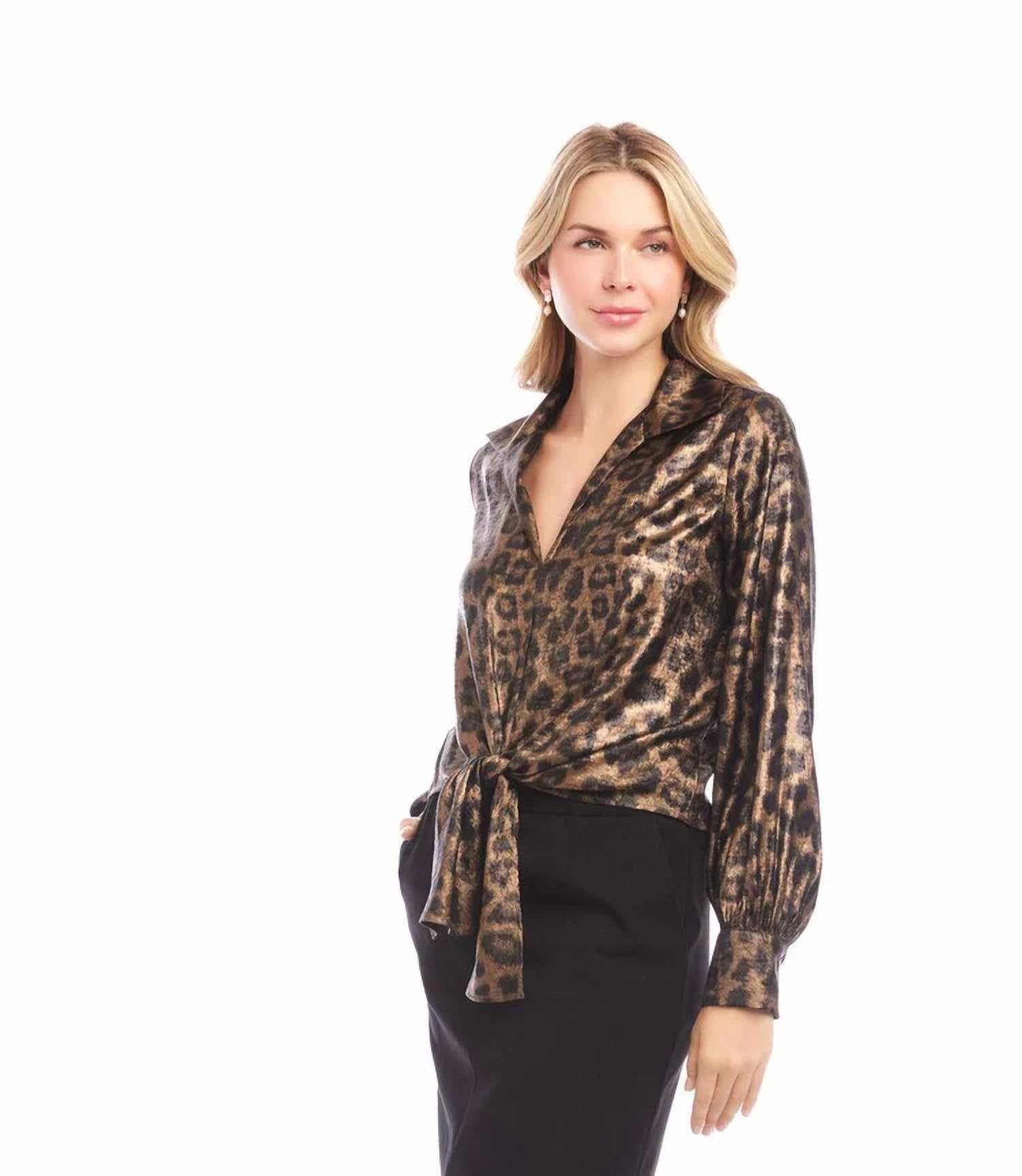 Karen Kane - Lulinda Long Sleeve Tie-front Top - Plus