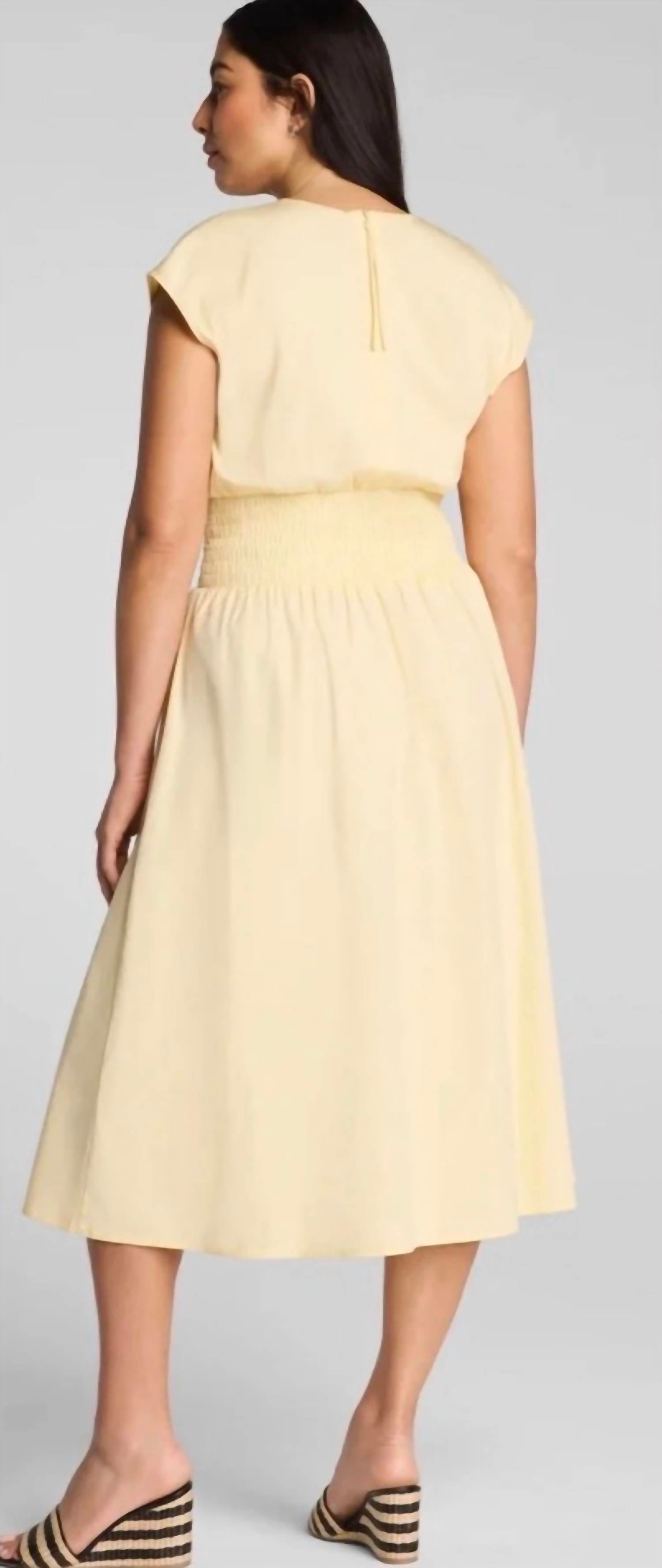 Spanx - Poplin V-Neck Smocked Midi Dress