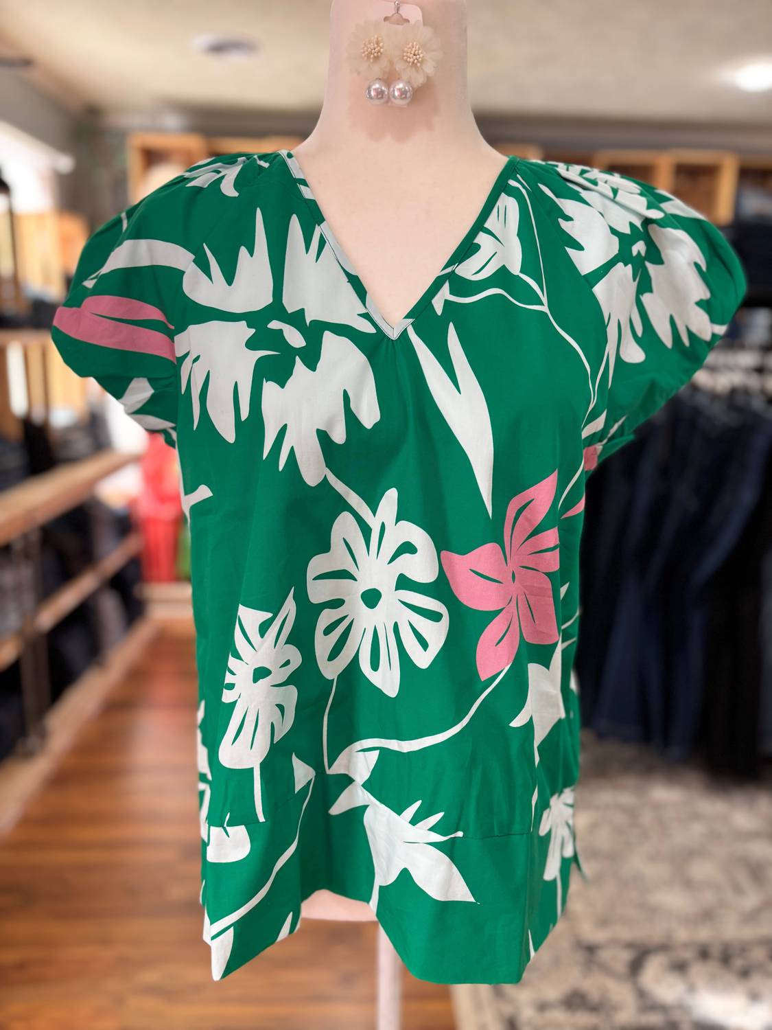 maude vivante Women's Lea Top in mint flora - women's blouse