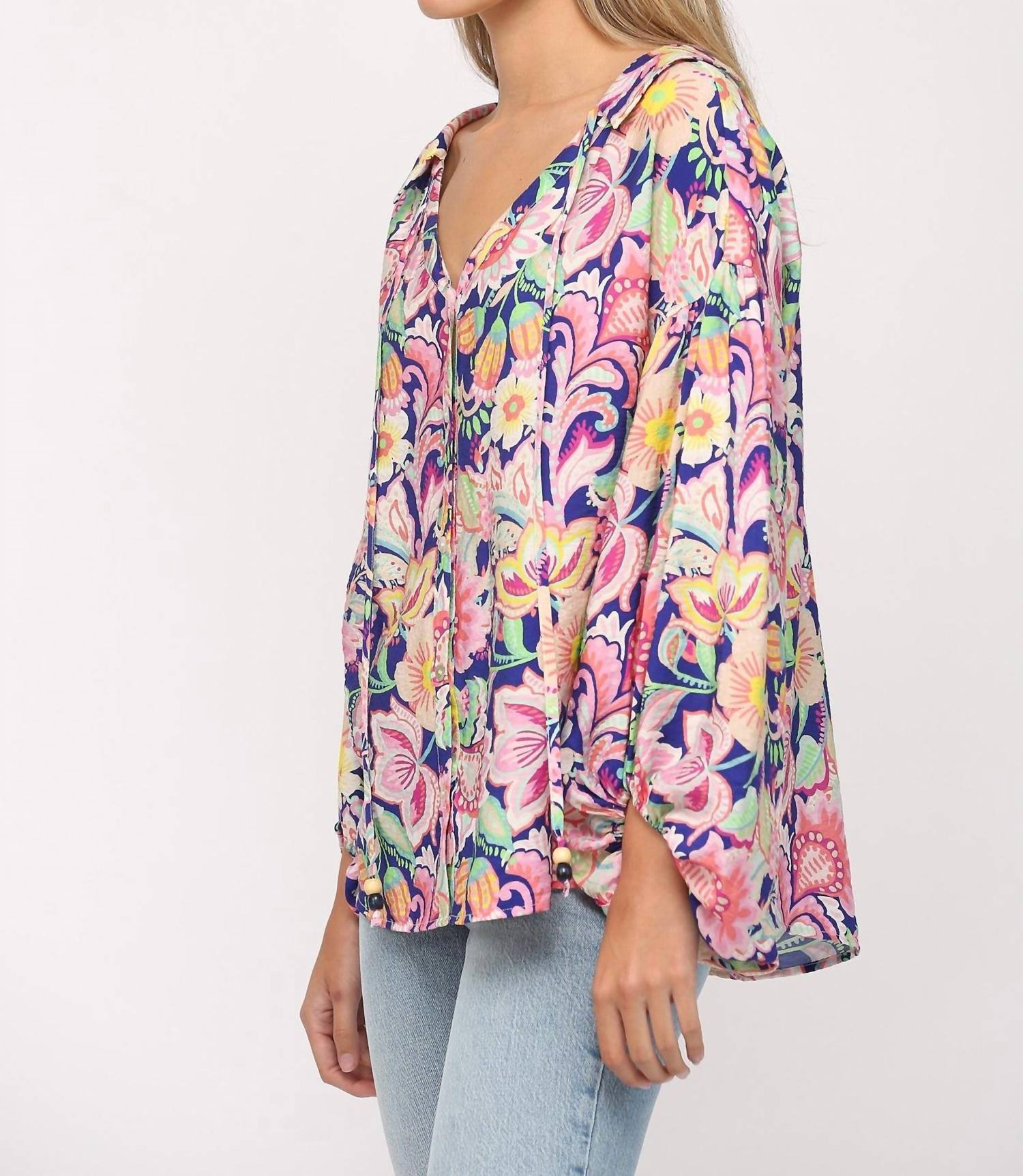 Fate By Lfd - Flower Print Split Neck Blouse