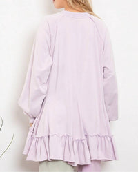 Blue Velvet Sheer Eyelet Front Contrast Ruffle Bottom Hi-lo Tunic in lilac - women's shirt - alternate view