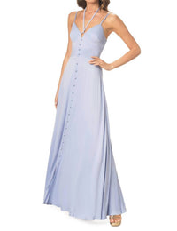 DRESS THE POPULATION Mia Halter Tie Maxi Gown in sky blue - women's dress
