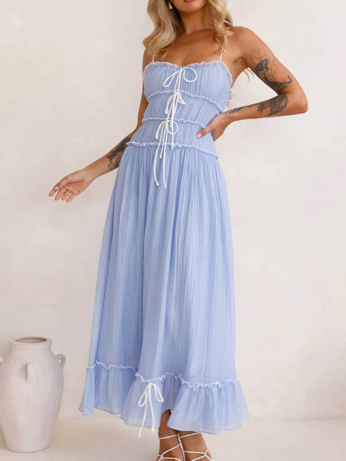 Trendsi - Devine Frill Ruffled Hem Midi Cami Dress