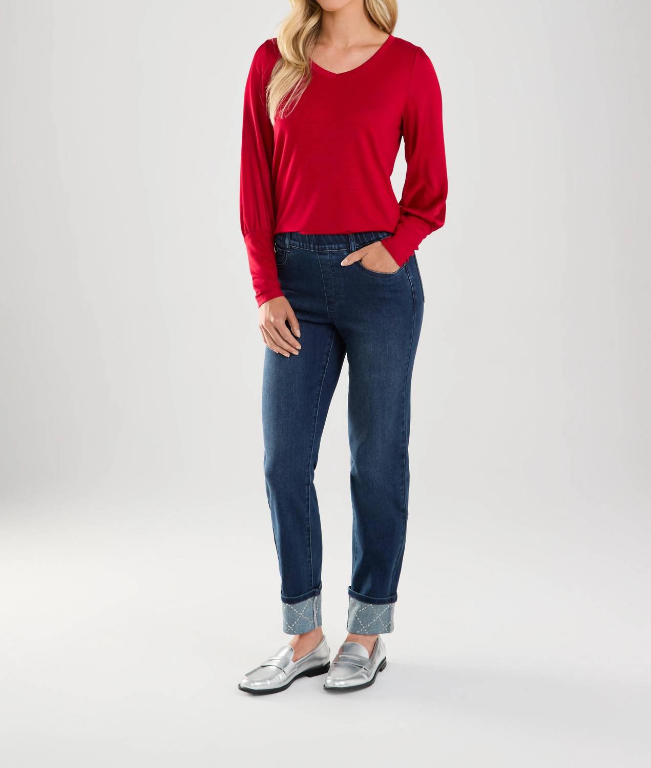 FDJ Pilar Pull-on Cuffed Straight Ankle Denim Jeans in dark vintage - women's jeans - view 4