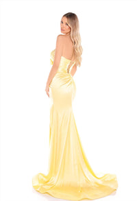 AMARRA Satin Strapless With Bow Accent Gown in light yellow - women's dress - alternate view