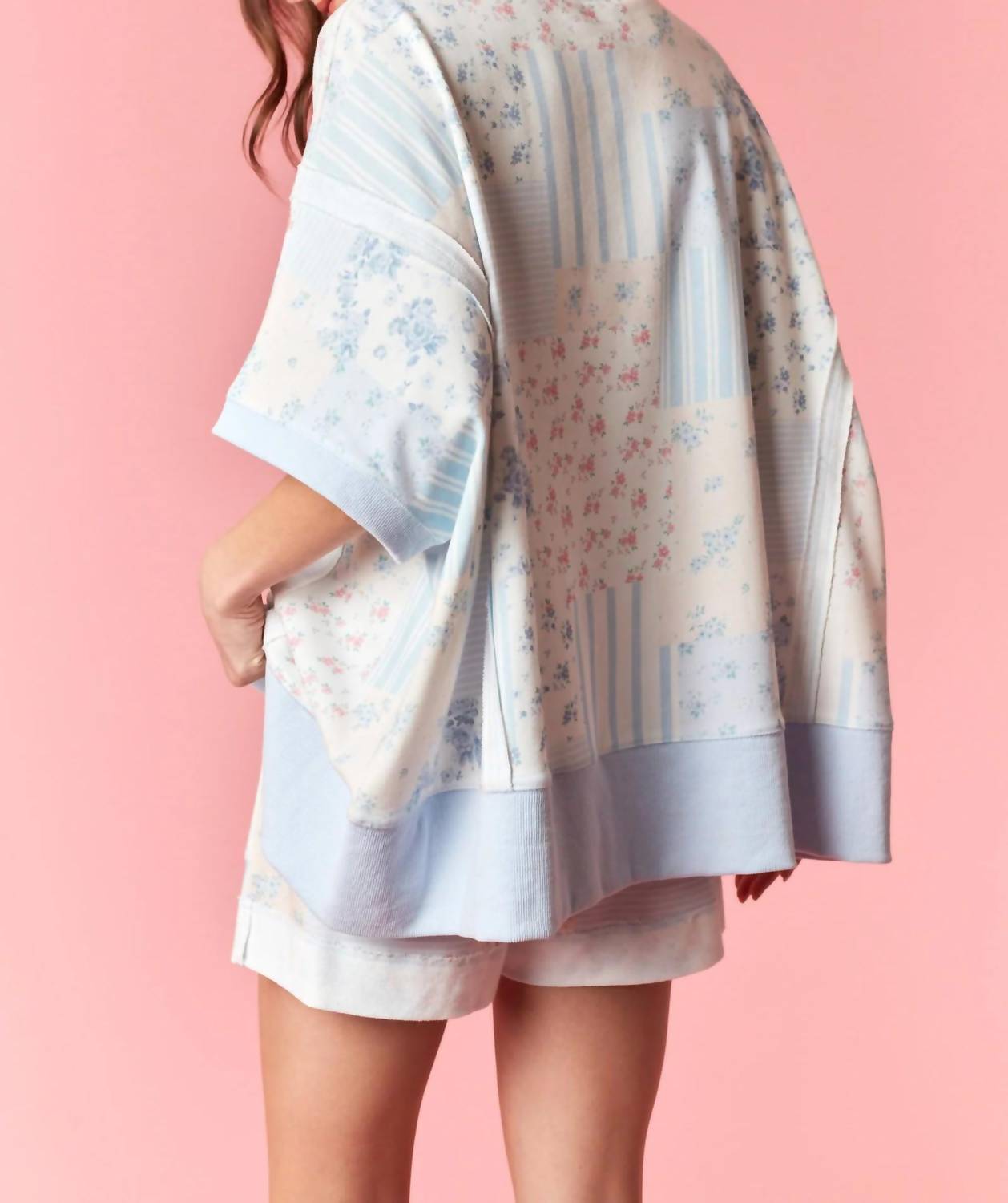 Peach Love - Stripe Floral Patchwork Top
