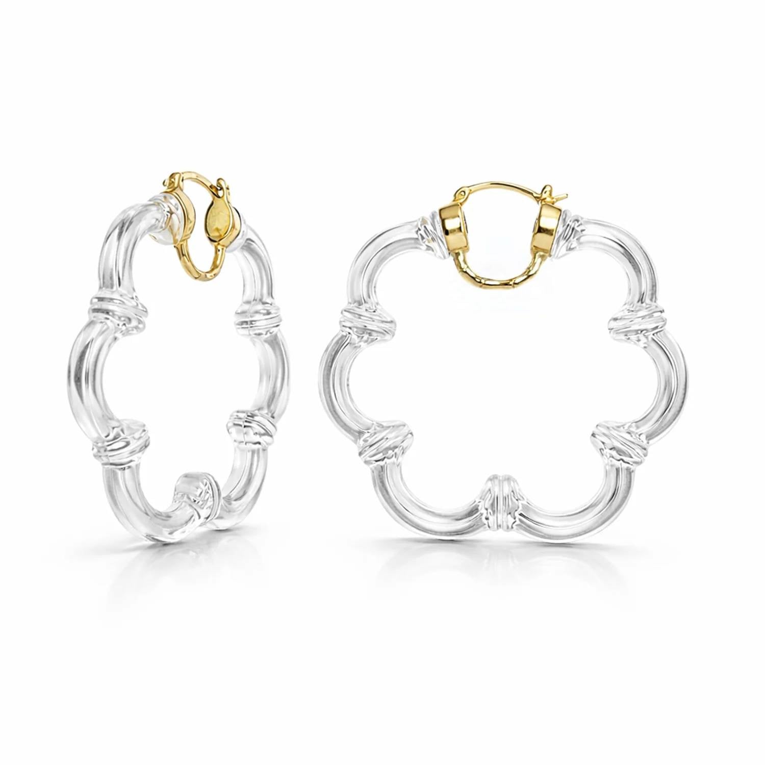 Gold & Honey - Women's Flower Bamboo Lucite Hoop Earrings