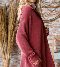 7th Ray Rib Button Down Side Pocket Shacket - Plus Size in burgundy - women's jacket - alternate view