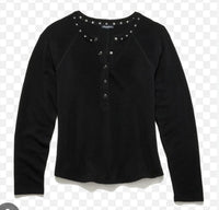 Flags & Anthem Cambria Embroidered Waffle Henley Top in black - women's long sleeve top - view 4