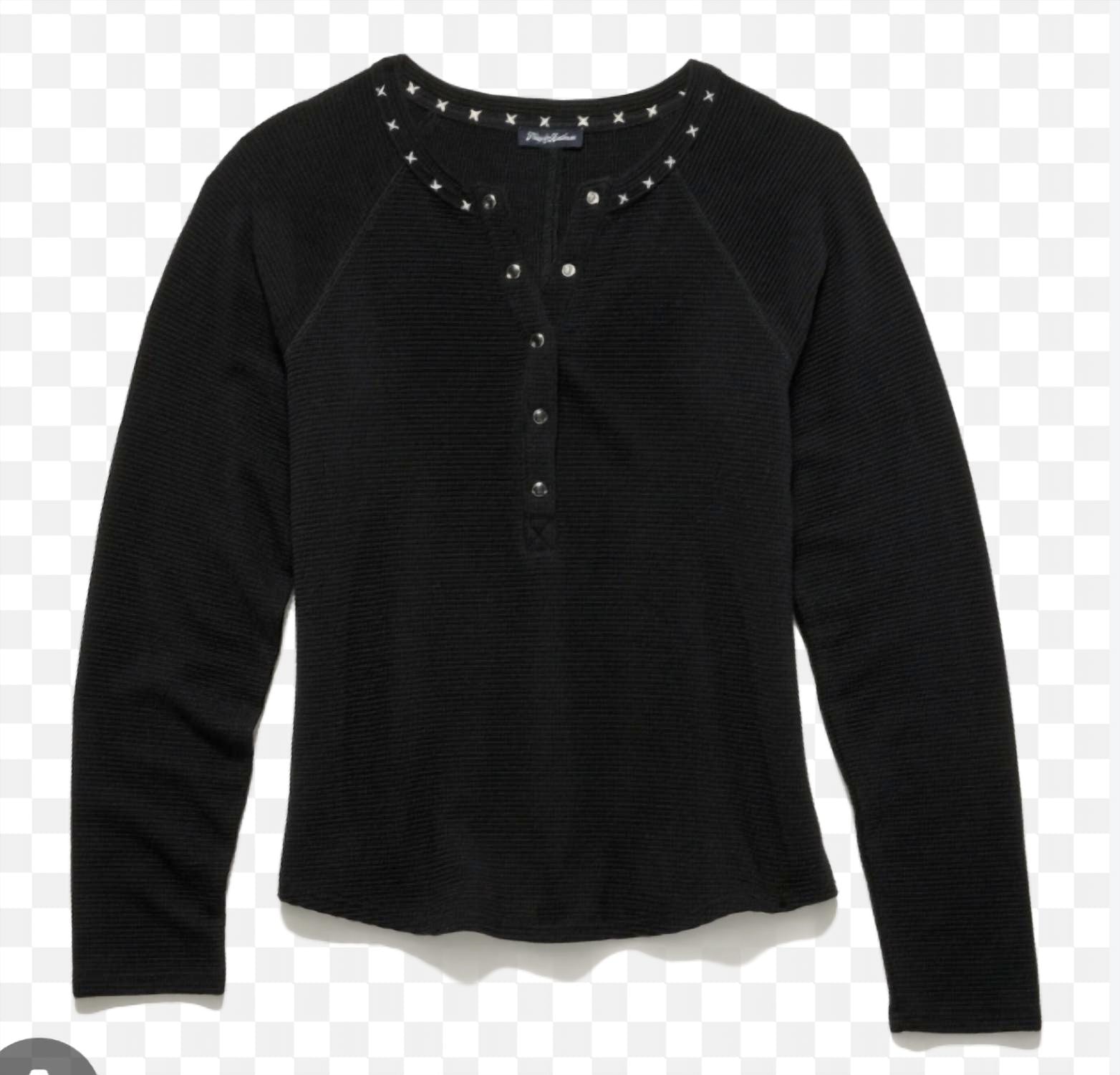 Flags & Anthem Cambria Embroidered Waffle Henley Top in black - women's long sleeve top - view 4