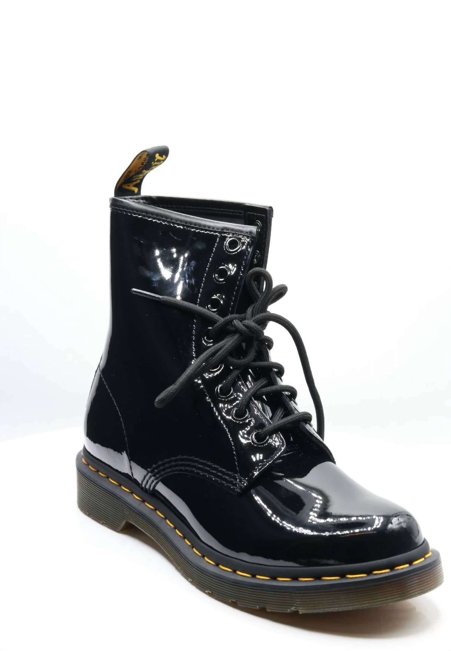 Dr. Martens Women's 1460 W Patent Leather Boots in black - women's shoe - detail view