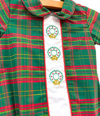Charming Little One Girl's Berry Wreath Holiday Romper in green multi - kids' item - detail view